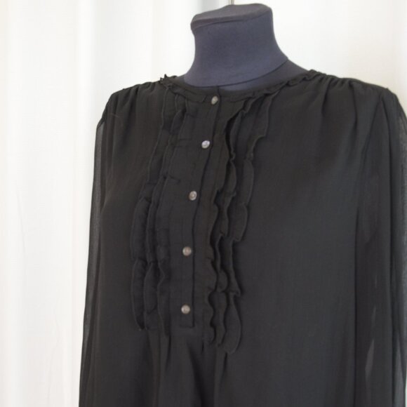 Aritzia Little Moon Black Semi Sheer Blouse Sz M - Picture 5 of 7
